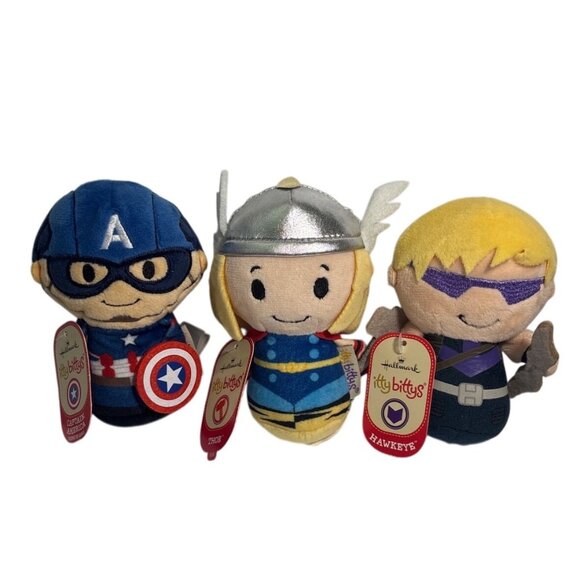 Marvel Hallmark Itty Bittys Plush Toys Set Of 3 Captain America Thor Hawkeye - Picture 1 of 12